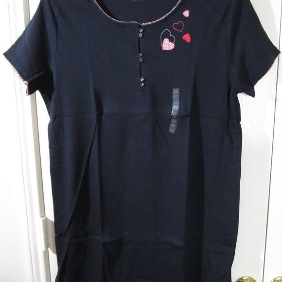 NWT Erika Taylor SS Black with Hearts Knee Length Nightgown, Medium - Picture 2 of 5